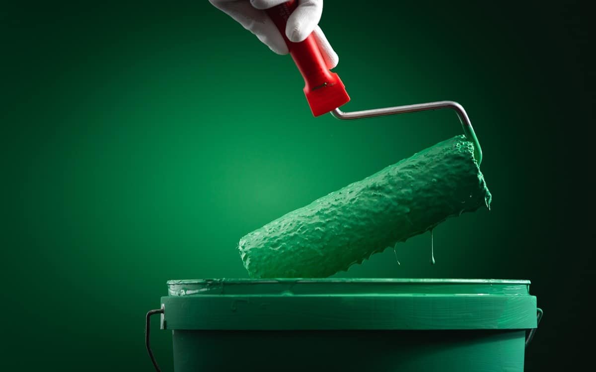Closeup bucket with paint roller